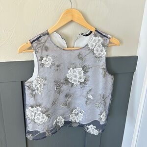 Zara Blue Floral Lace Cropped Top
